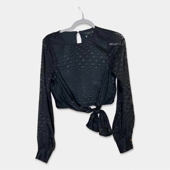 NWT HOUSE OF HARLOW 1960 X REVOLVE Lotta Top Blouse Size S Black Color Front Tie - Picture 2 of 3